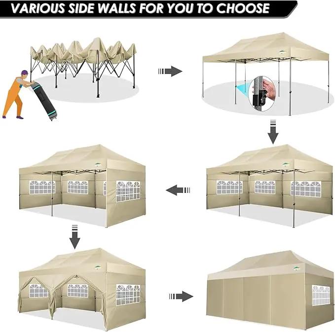 COBIZI 10x20 Canopy with Sidewalls, Heavy Duty Party Tent Pop up carpas para Fiestas, Tents for Parties, Wedding, Outdoor Easy Pop up Foldable Portable Canopy Tent with Wheeled Bag, Khaki Upgrade by GreenHaven Gardens