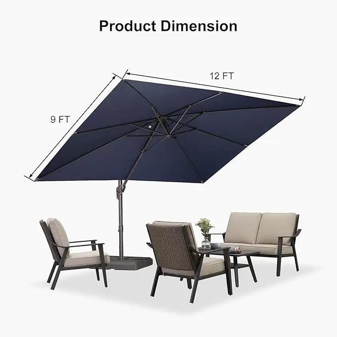 PURPLE LEAF 9' X 11.5' Rectangle Cantilever Umbrella Patio Umbrella Outdoor Aluminum Offset Hanging Umbrella with 360-degree Rotation for Pool Garden Backyard Deck, Navy Blue by GreenHaven Gardens