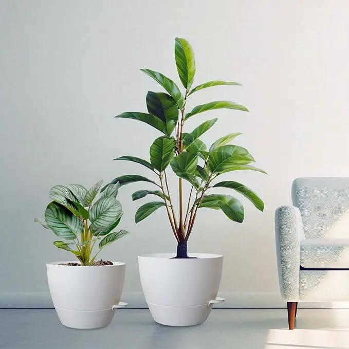 10/9/8 inch Medium Self Watering Pots, Plant Pots with Mesh Drainage Holes for Indoor Outdoor Garden Plants, Flower Pots with Removable Reservoir, Set of 3 Plastic Planters, White by GreenHaven Gardens