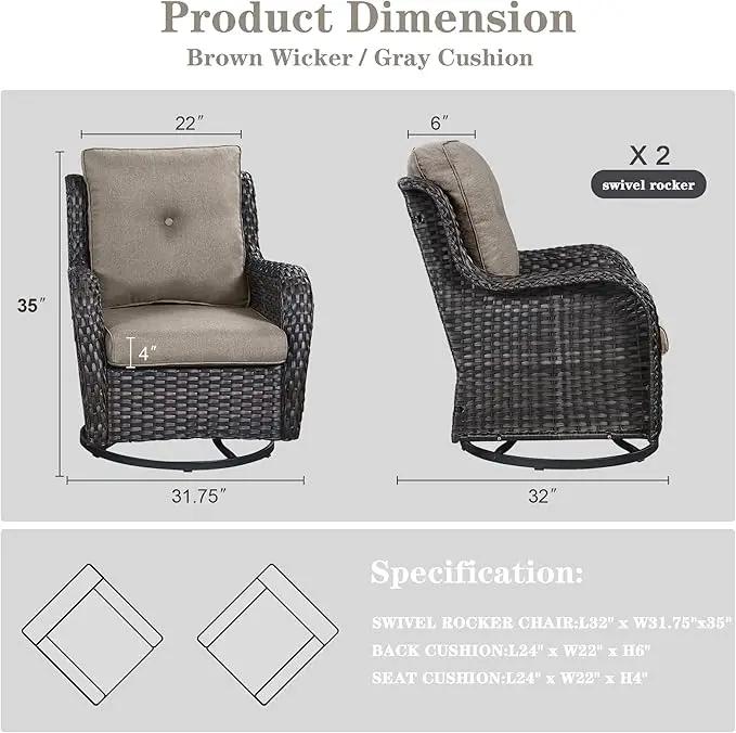 Outdoor Swivel Rcoker Patio Chairs - Outdoor Swivel Patio Chairs Set of 2 Wicker Chair Patio Furniture Sets with Covered Cushion for Porch Deck Balcony Garden, Gray by GreenHaven Gardens