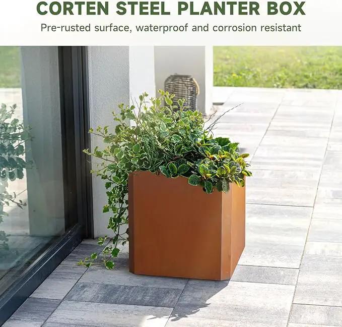 Corten Steel Planter Box-24"x24"x24"-Large Square Planter Matel -Outdoor Indoor- Heavy Duty Rustic Tall Planter Flower Pot Commercial Residential for Patio Porch Deck Home Backyard by GreenHaven Gardens