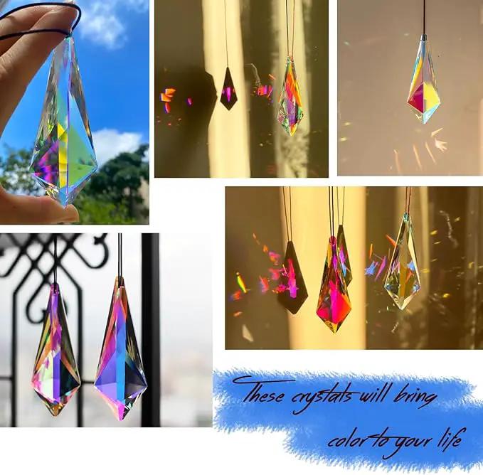 2PCS 5" Large Lanky Cone Crystal Sun Catcher Prisms, STINO Hanging Suncatchers with Glass Prism, Rainbow Maker for Windows, Balcony, Kitchen, Garden Decoration (1, Lanky Cone 2Pcs) by GreenHaven Gardens