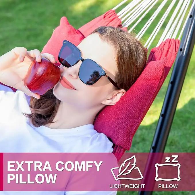 PNAEUT Double Hammocks with Stand for Outside, Portable Space Saving Heavy-Duty Steel Stand for Indoor Outdoor Patio with Carrying Bag, 450 lbs Capacity (Cherry) by GreenHaven Gardens