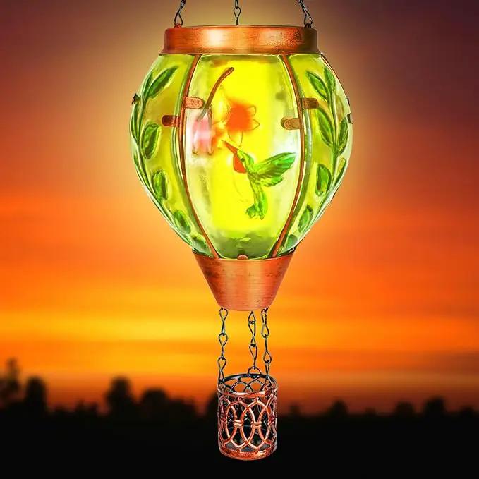 4 Pack Solar Hot Air Balloon Lantern with Flame，Hummingbird Outdoor Solar Lanterns for Outside Garden Yard Farmhouse Patio Pathway Decoration, Hummingbird Gifts for Women Grandma Mom - Hummingbird by GreenHaven Gardens