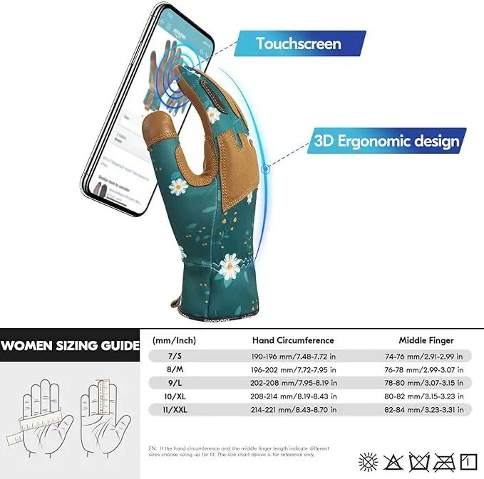 Vgo... 1Pair Gardening Gloves for Women, Goatskin leather Thorn Proof Working Gloves for Weeding, Digging, Raking, Pruning and Planting,Touchscreen(L,Dark Green,GA7471) by GreenHaven Gardens