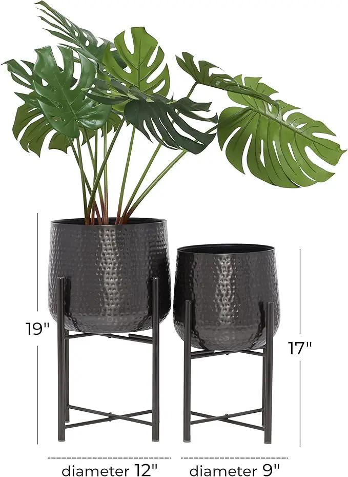 CosmoLiving by Cosmopolitan Metal Indoor Outdoor Planter Large Planter Pot with Removable Stand, Set of 2 Planters 19", 17"H, Black by GreenHaven Gardens
