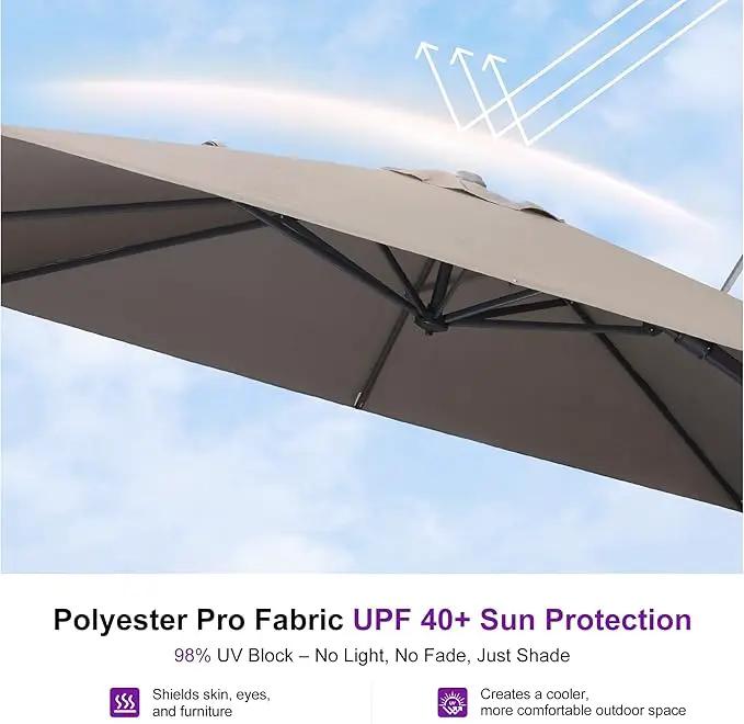 PURPLE LEAF 10' X 6.5' Left-right Tilting Outdoor Patio Umbrella Swivel Offset Cantilever Heavy Duty Rectangle Aluminum Umbrella with UV Resistant for Deck Pool Patio Backyard, Ash Mocha by GreenHaven Gardens