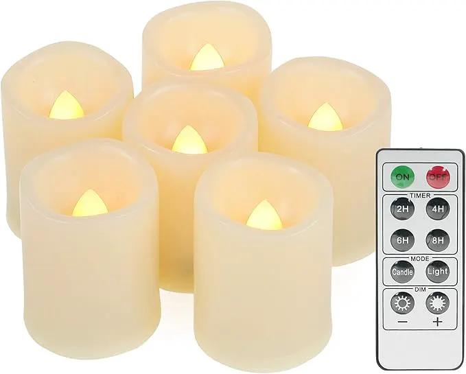 6 PCS Led Flickering Flameless Votive Tea Lights Candles with Remote Control Battery Operated/Electric Outdoor Tealights Timer Candle for Christmas,Xmas Decorations (Batteries Included) 200Hours by GreenHaven Gardens