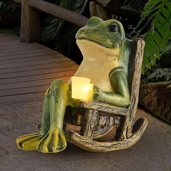 Miniature Frog Garden Statue Valentines Day Gifts Decorations Fairy Garden Accessories Outdoor Lights Solar Garden Frog Decor Art Housewarming Gift for Patio,Yard,Lawn Ornament,3.89"x2.36"x3.93 by GreenHaven Gardens