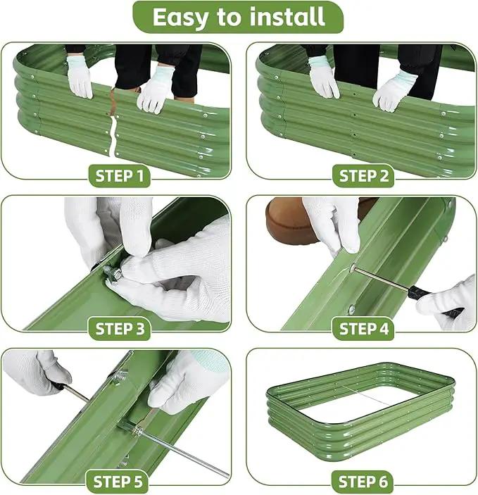 4-in-1 Modular Raised Garden Bed Kit - Adjustable Sizes (5x3x1ft, 4x4x1ft, 6x2x1ft, 7x1x1ft) - Heavy Duty Galvanized Steel Planter Box with Bracing Rods & Gloves for Vegetables, Fruits by GreenHaven Gardens