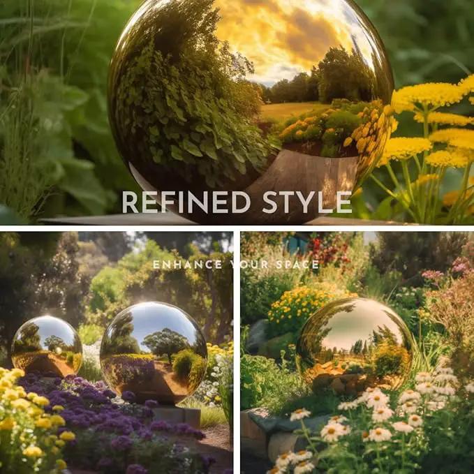 6 Inch Stainless Steel Gazing Globe,v2croft Hollow Ball Mirrored Surface Polished Shiny Sphere,Garden Stainless Steel Gazing Ball for Outdoor Lawn Pond Yard Ornament(Gold) by GreenHaven Gardens