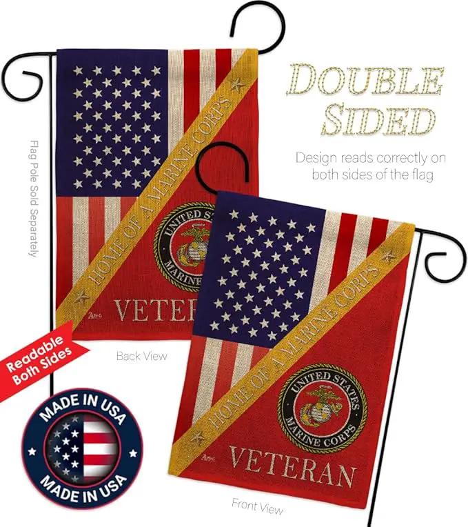 Home of Marine Corps Burlap Garden Flag - Set with Stand Armed Forces USMC Semper Fi United State American Military Veteran Retire Official House Banner Cemetery Yard Rememberance Veterans Day Gifts by GreenHaven Gardens