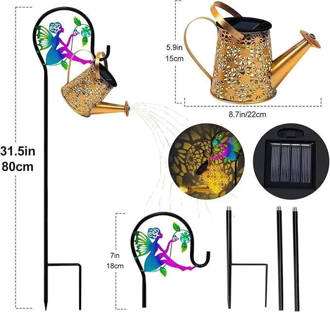 Solar Lights Garden Decorative, Solar Watering Can with Cascading Lights, Waterproof Metal Lantern with Fairy Shepherd Hook, Outdoor Decor for Yard, Patio, Lawn, and Pathway, Gardening Gifts for Mom by GreenHaven Gardens
