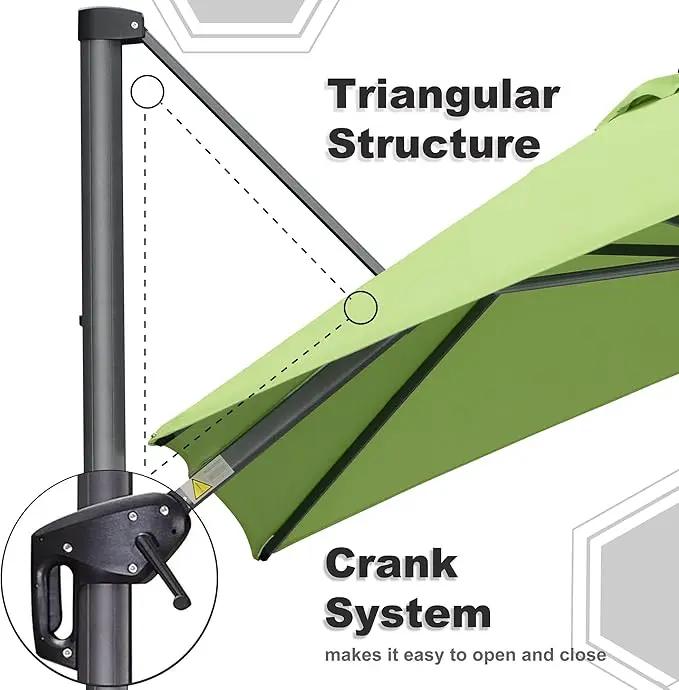 PURPLE LEAF 10' X 13' Square Cantilever Umbrella Patio Umbrella with Base Outdoor Umbrella Aluminum Offset with 360-degree Rotation for Garden Deck Pool Patio Apple Green by GreenHaven Gardens