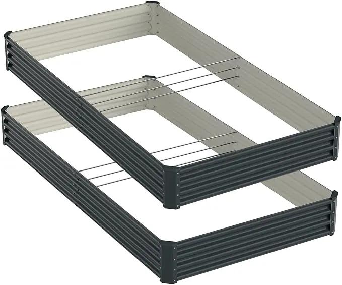 2PCS 8x4x1ft Raised Garden Bed-Outdoor Galvanized Planter Box for Vegetables, Fruits,Herbs, Flowers, Metal Raised Garden Bed kit-Grey by GreenHaven Gardens