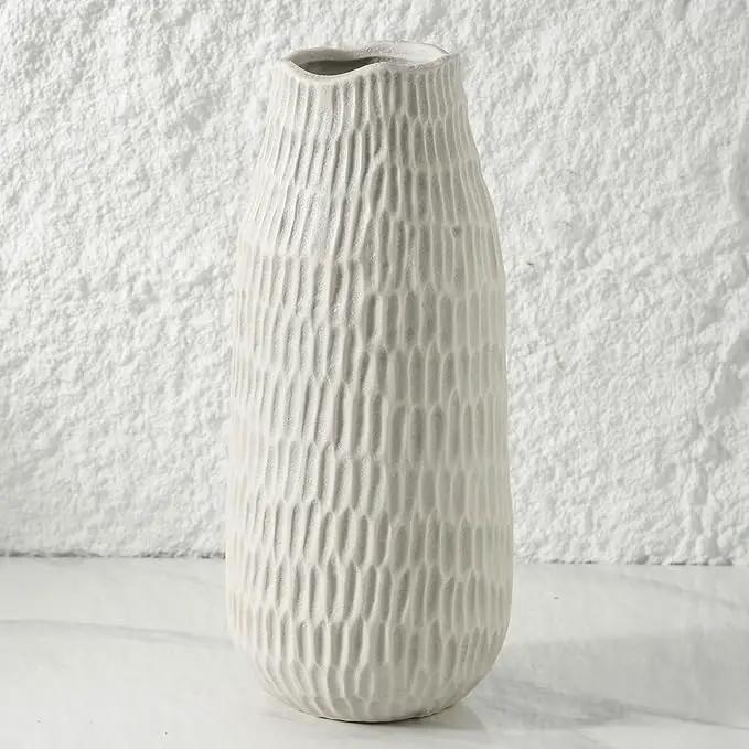 12.6 Inch Grey Modern Handmade Ceramic Vase, Rustic Farmhouse Decorative Flower Vases for Home Decor,Pampas Grass Bouquet, Living Room,Kitchen,Office,Bedroom,Centerpiece Table by GreenHaven Gardens