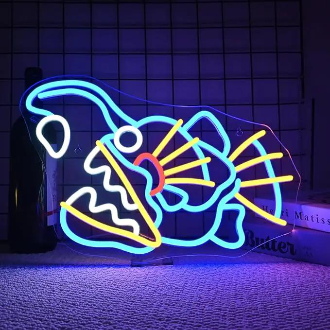 Fishing Neon Sign Dimmable Blue Fish Neon Signs for Wall Decor LED USB Powered Neon Light Sign for Fishing Gear Store Yacht Bedroom Scared Restaurant Man Cave Decoration Birthday Gifts by GreenHaven Gardens