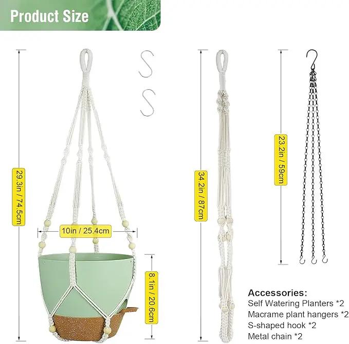 10 inch Self Watering Hanging Planters for Indoor Plants, 2 Pack Hanging Baskets for Outdoor Plants, Hanging Flower Pots with Drainage Holes & 2 Kinds of Plant Hangers for Home Decor, Green by GreenHaven Gardens