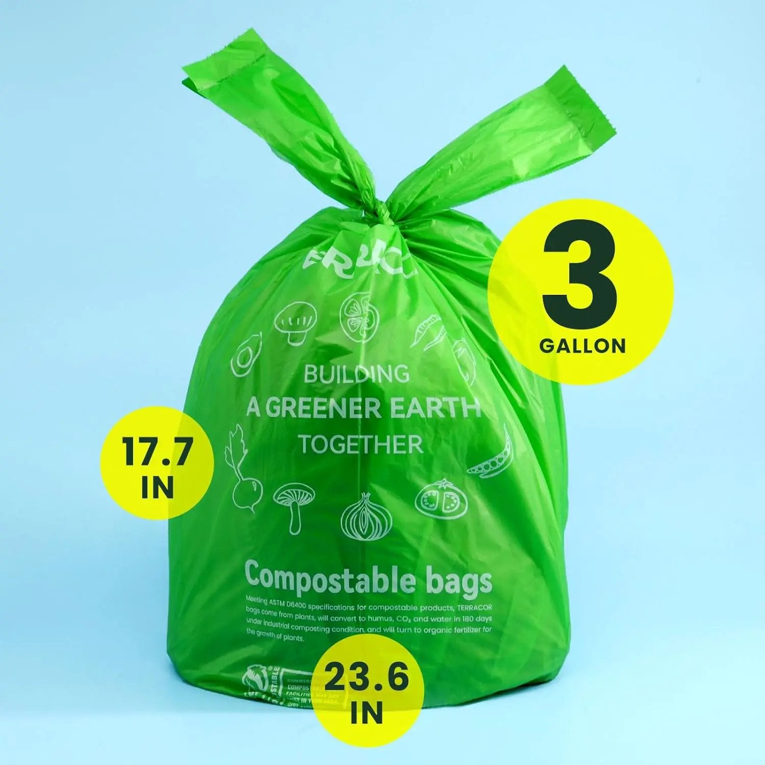Compost Bags, 3 Gallon Compostable Food Scrap Bags Handle Tie,200 Count (Pack of 2),Certified by BPI and ASTM D6400 by GreenHaven Gardens