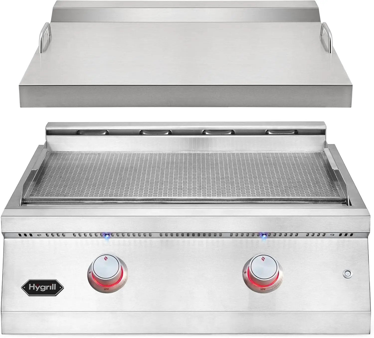 Hygrill 30-Inch Premium Built-In Natural Gas Griddle for Outdoor Kitchen, Durable 304 Stainless Steel 2-Burner Flat Top Grill with Lid and LED lights by GreenHaven Gardens