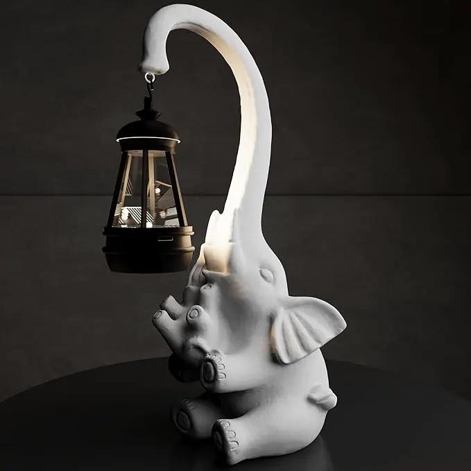 Statue Decoration, Figurine, Lawn Statue, Sculpture Ornament, Animal Figurine - Elephant Resin Statue with Lantern (Chest) by GreenHaven Gardens