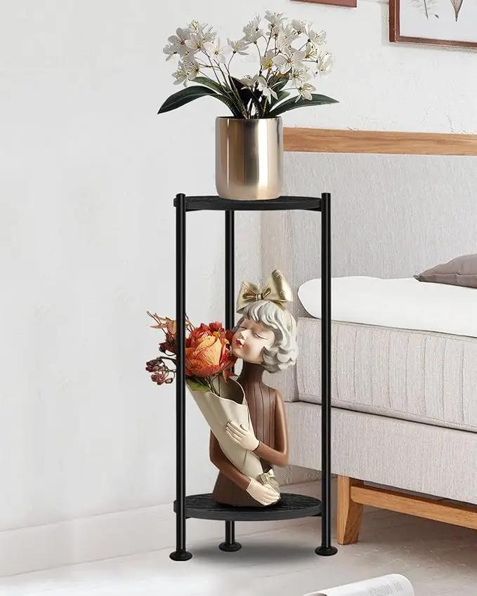 Plant Stand Indoor, 2 Tier Plant Stands for Indoor Plants, 30" Tall Flower Stand with Round Wooden Board Modern Plant Shelf for Living Room, Balcony, Deck by GreenHaven Gardens
