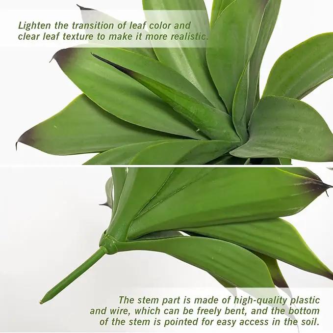 Fake Plants Artificial Agave Plants,Large UV Resistant Fake Agave Planters for Indoor and Outdoor Decorating Tropical Plant Succulents Greenery Indoor Decor13.8 (2Pack, Dark Green) by GreenHaven Gardens