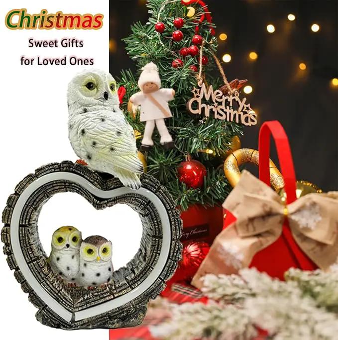 Solar Garden Lights, Solar Sculpture LED Lights, Outdoor Waterproof Handmade Resin Statue, Love Statue Decoration for Path, Yard, Lawn, Gift for Mom Christmas (White Love Owl) by GreenHaven Gardens