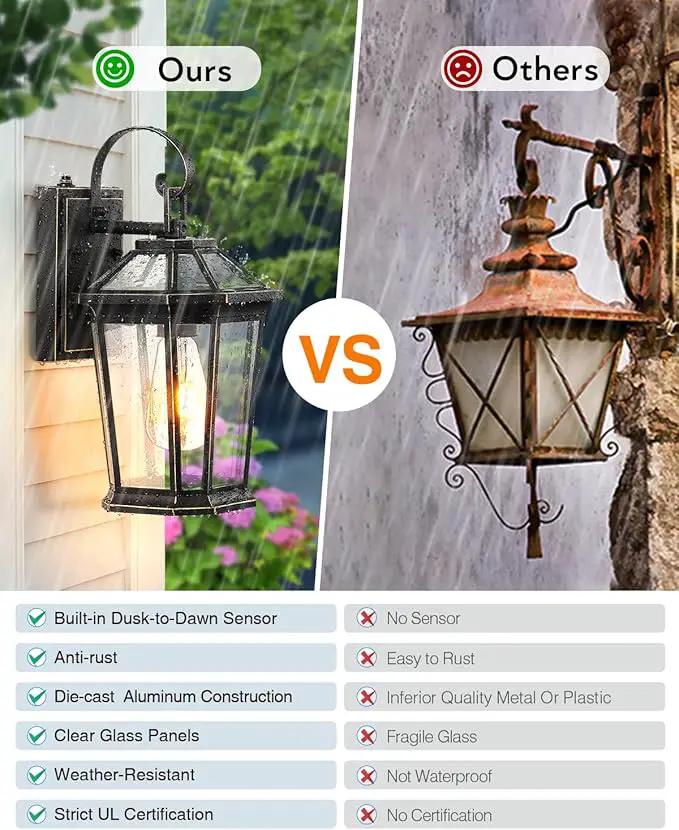 VIANIS Dusk to Dawn Exterior Light Fixture, Waterproof Outdoor Wall Sconce Porch Light for House, 100% Anti-Rust Aluminum Outside House Lights, Farmhouse Coach Lantern for Garage, Front Door 2Pcs by GreenHaven Gardens