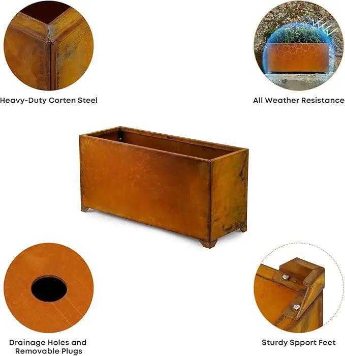 Stanbroil Corten Steel Planter Box for Outdoor Patio - 32 X10 X16 Inch Large Rectangular Metal Planter Box with Natural Rusty and Drainage Holes for Raising Flower, Plants by GreenHaven Gardens
