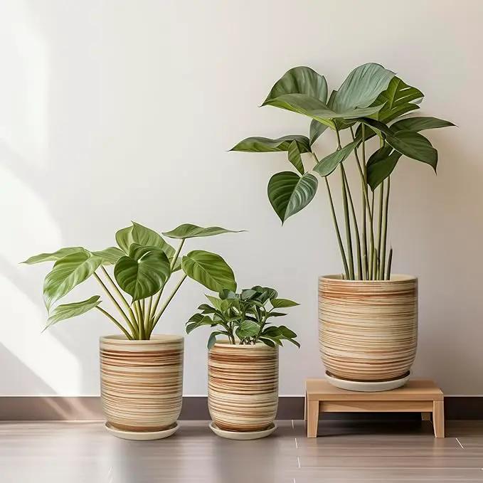 12 Inch Pots for Plants - Ceramic Planters for Indoor Plants, Large Planter Pot for Home Garden Patio Office with Drainage Hole Cylinder Flower Pot Yellow by GreenHaven Gardens