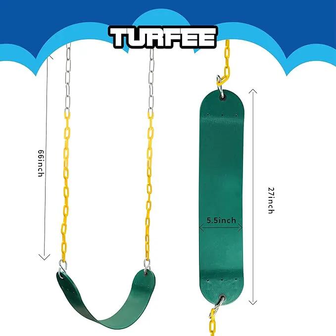 TURFEE 3 Pack Green Swing Seats Heavy Duty with 66" Chain, Swing Set Accessories Replacement with Snap Hooks for Kids Outdoor Play Playground, Trees, Backyard (Limit 300lb) by GreenHaven Gardens