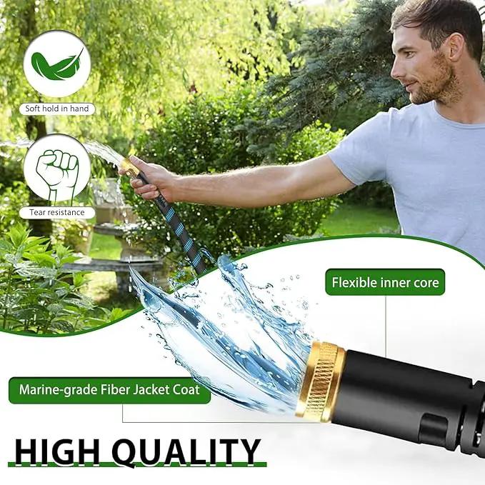 100Ft Non-Expandable Garden Hose, Flexible Water Hose with 10-Pattern Spray Nozzle, Lightweight Hose Pipe, Kink-Free, Leak-Proof, 3/4" Solid Metal Fittings by GreenHaven Gardens