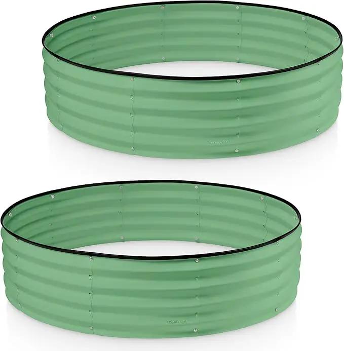 Round Galvanized Raised Garden Bed // 4×4×1 ft (2-Pack) Galvanized Raised Garden Beds Outdoor for Gardening, Vegetables, Flowers // Patented Tool-Free Design Round Planter (Light Green) by GreenHaven Gardens