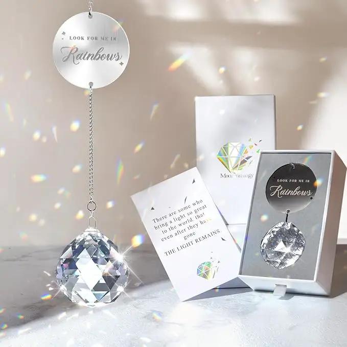 Memorial Gifts for Loss of Loved One, Unique Sympathy Idea, Clear Crystal Ball Grief Suncatcher, Rainbow Bereavement Box for Mom Dad Husband Son Daughter by GreenHaven Gardens