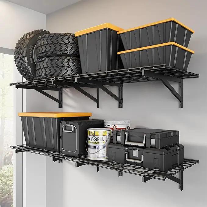 4 Pack Heavy Duty Garage Wall Shelving Set (2x3ft), Wall Mounted Garage Shelves 1000lbs Capacity, 24"x72" Shelf Storage Rack Floating Shelves, Black by GreenHaven Gardens