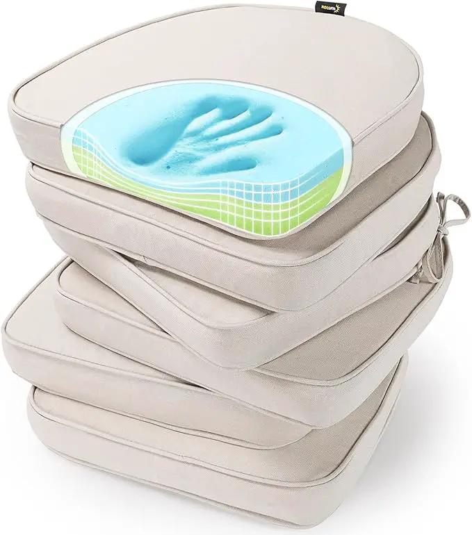 SUNROX Gel Memory Foam Chair Cushions, FadeShield Water-, Stain-Resistant Durable Reversible Seat Cushion Pads with Ties for Indoor/Outdoor Kitchen Dining Office 17"x16" Set of 6, Cream by GreenHaven Gardens