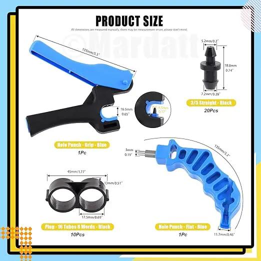 32Pcs Drip Irrigation Tubing Hole Punch & Fitting Insertion Tool with 1/2" 3/8” Drip Tube Closure Connectors End Cap Plugs for 5/8" 25/32" 1" Pipe Garden Greenhouse Agricultural Watering by GreenHaven Gardens