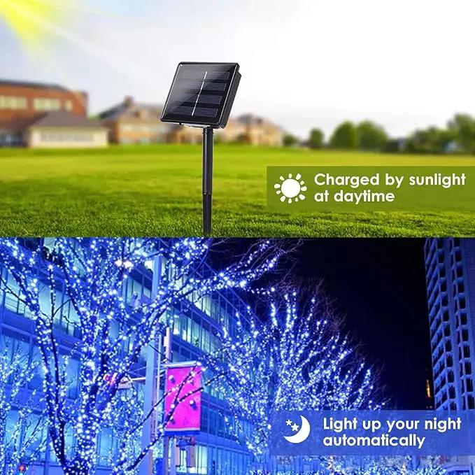 Solar String Lights Outdoor, 2-Pack Total 80FT 200 LED Solar Christmas Twinkle Lights Outside Waterproof Copper Wire 8 Modes Solar Fairy Lights for Garden Tree Party Birthday Christmas Decor (Blue) by GreenHaven Gardens