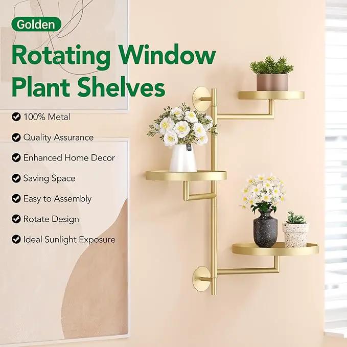Rotating Window Plant Shelves, 3-Tier Metal Plant Shelf Indoor, Gold Plant Stand, Plant Rack for Wall Planters for Plants Window Sill Gifts for Plant Lovers by GreenHaven Gardens