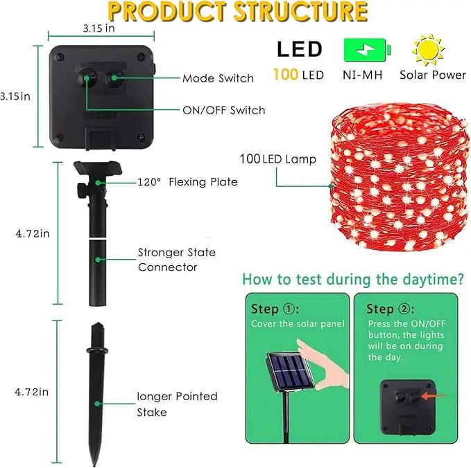 Solar String Lights Outdoor, 2-Pack Total 80FT 200 LED Solar Christmas Twinkle Lights Outside Waterproof Copper Wire 8 Modes Solar Fairy Lights for Garden Tree Party Birthday Christmas Decor (Red) by GreenHaven Gardens