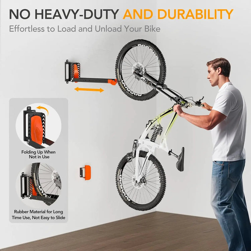3-Pack Swivel Bike Rack Wall Mount, Bike Hangers for Garage, Space-Saving Vertical Bike Holder, Holds up to 77 lbs, Bicycle Wall Hanger Storage, No Heavy Lifting Required Indoor Hanging Bike Rack by GreenHaven Gardens