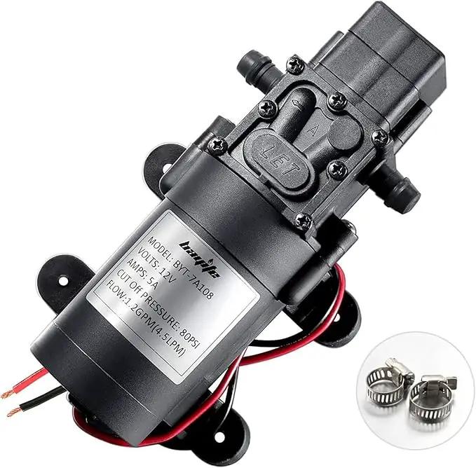 bayite 12V DC Water Transfer Pump with 2 Hose Clamps 12 Volt Diaphragm Pump Self Priming Sprayer Pump with Pressure Switch 4.5 L/Min 1.2 GPM 80 PSI for Weed ATV Marine Boat by GreenHaven Gardens