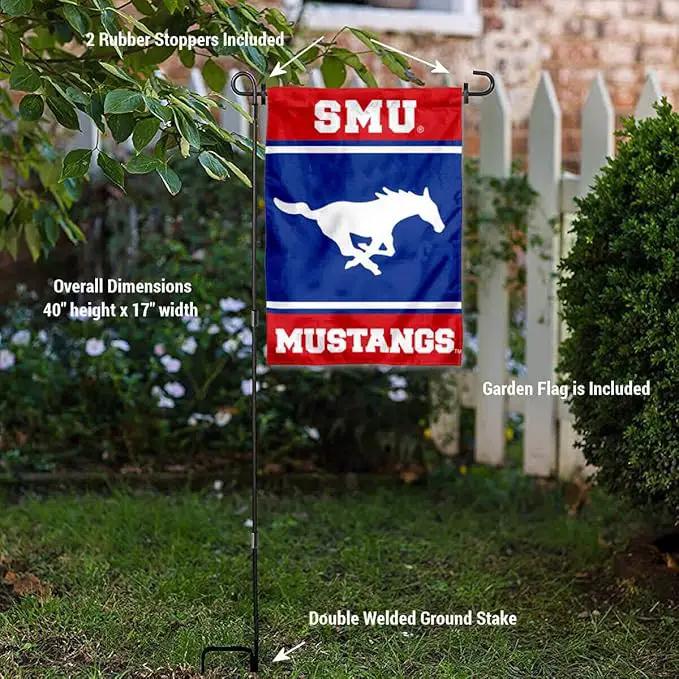 College Flags & Banners Co. Southern Methodist Mustangs Garden Flag with Stand Holder by GreenHaven Gardens
