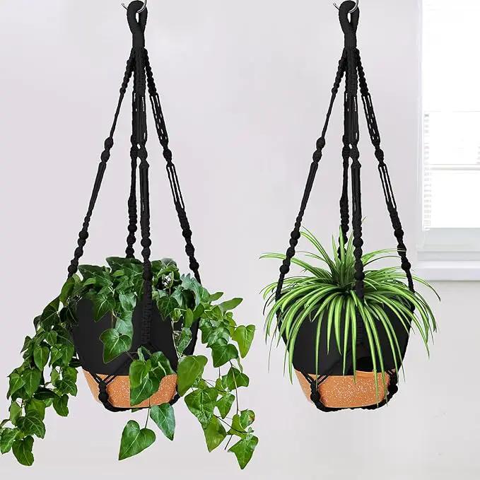 GARDIFE 10 Inch Hanging Planters with Macrame Plant Hanger for Indoor and Outdoor Plants, 2 Pack Large Self Watering Hanging Plant Pot with Basket Flower Pot with Drainage Hole, Black by GreenHaven Gardens