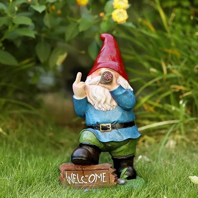 Resin Gnomes Garden Decor, 13.5" Tall Solar Large Inappropriate Funny Gifts Gnome Outdoor Statues for Yard, Patio, Lawn, Outside Naughty Gnome Garden Decorations Gift for Men Women by GreenHaven Gardens