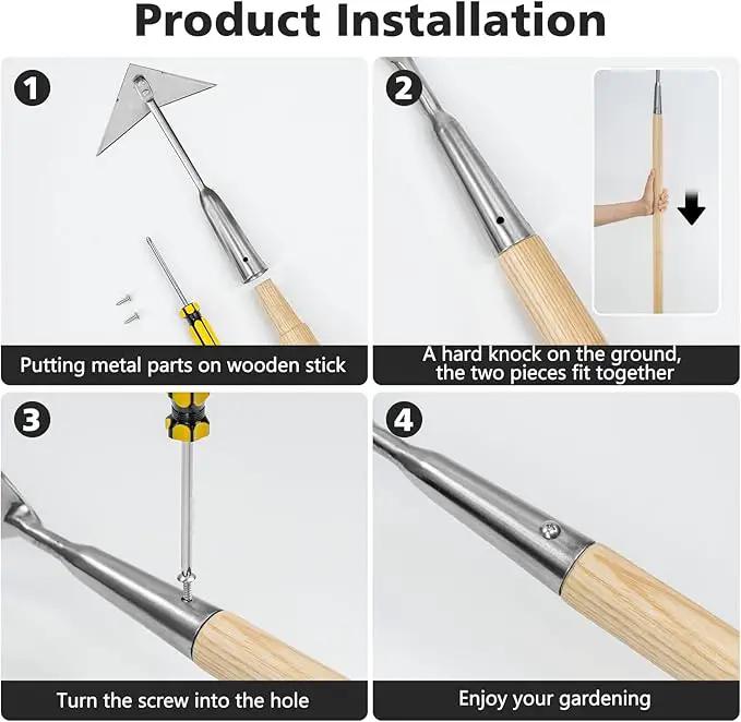 Berry&Bird Triangle Hoe, 60'' Winged Weeder Garden Hoes with Long Wood Handle, Gardener Stainless Steel Warren Hoe, Garden Weeder Hoe Tool for Quickly Weeding, Edging and Gardening Tools by GreenHaven Gardens