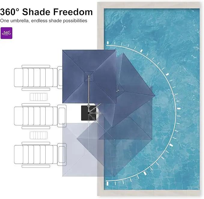 PURPLE LEAF 9 FT Cantilever Patio Umbrella Outdoor Aluminum Offset Square Umbrella with 3 Years Fade Resistance Recycled Fabric and 360-degree Rotation for Deck Pool Garden,Ocean Slate by GreenHaven Gardens