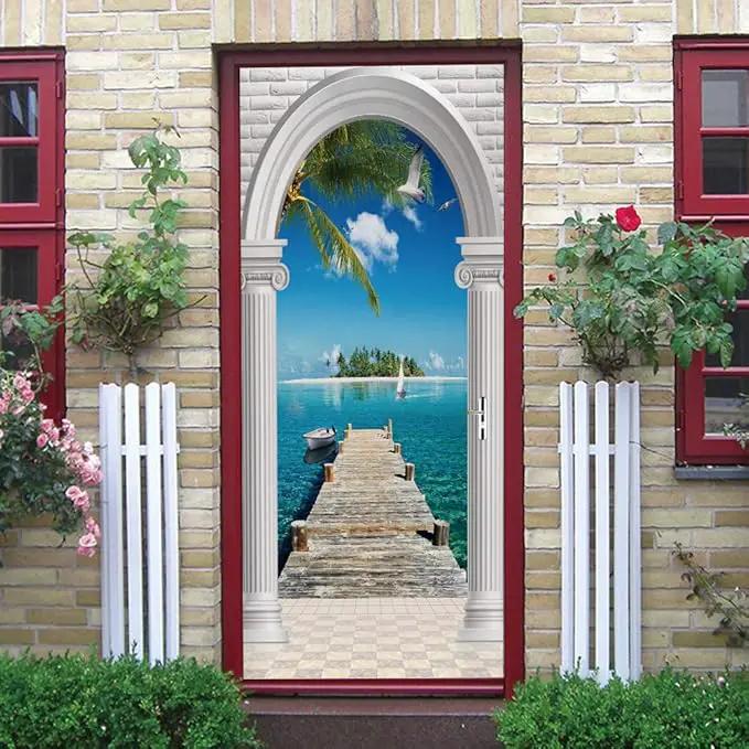 3D Door Stickers Murals - Peel & Stick Landscape - Wallpaper Decals - Removable PVC Waterproof Door Poster - Bedroom & Living Room Decoration - 33.9" x 78.7" by GreenHaven Gardens