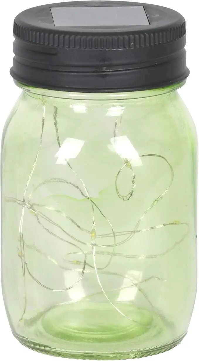 Exhart Solar Mason Jars, Set of 3 Glass Outdoor Garden Lanterns with Lids, 12 LED Firefly Lights, Lawn and Yard Decorations, 3.5 x 5.5 Inch by GreenHaven Gardens